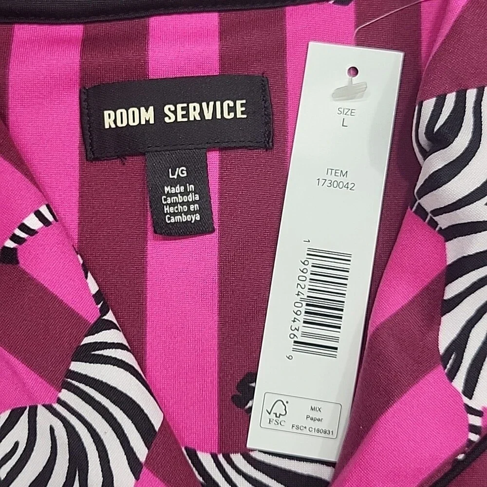 Room Service Cozy Lounge Pajama Set Sleepwear Printed Top Pants Large Size Pink - Picture 4 of 9